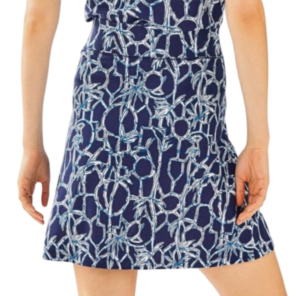 LN Lilly Pulitzer Brenna Mini Skirt in High Tide Navy Lucky Bamboo Print - S